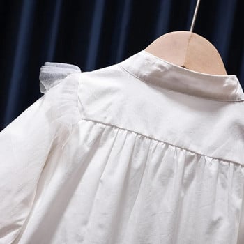 TILAMEHO Δαντελένια κοριτσίστικα μπλουζάκια 2022 Άνοιξη φθινόπωρο μακρυμάνικα παιδικά πουκάμισα μόδας πριγκίπισσα κουμπιά Κορεατικό στυλ Παιδικό κοριτσίστικο μπλουζάκι