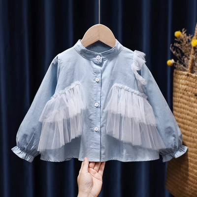 TILAMEHO Lace Girls T-Shirts 2022 Spring Autumn Long Sleeve Kids Shirts Fashion Princess Buttons Korean Style Children Girls Top