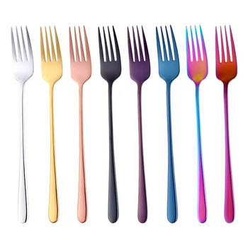 8 цвята вилица за вечеря от неръждаема стомана с дълга дръжка Korean Rainbow Fork Хотелски ресторант Парти принадлежности Съдове за хранене Steak Златна вилица