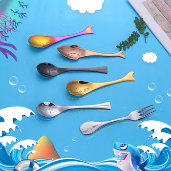 Вилица за плодове от неръждаема стомана във формата на делфин, сладолед, торта, десерт, вилици за кафе, чай, цветни детски огледала за домашно парти, златен сервиз