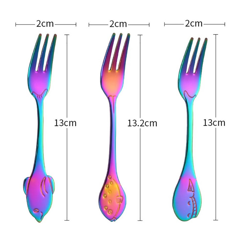 Furculiță cu fructe în formă de delfin din oțel inoxidabil, prăjitură pentru înghețată, desert, cafea, ceai, furculițe colorate pentru copii, oglindă pentru petrecere, veselă de aur