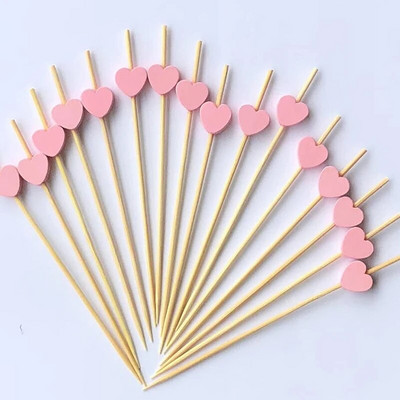100x Love Heart Bambusa Pick bufetes ēdināšana cupcake augļu kokteiļu dakša Desertu salātu kociņš piknika kāzu ballītei Mājas piederumi