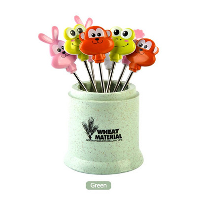 8 bucăți/set găleată din inox cu furculiță pentru fructe, drăguț în formă de animal, furculițe pentru desert, gustări, alegeri, salată, legume, accesorii pentru prânz pentru copii