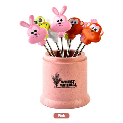 8 bucăți/set găleată din inox cu furculiță pentru fructe, drăguț în formă de animal, furculițe pentru desert, gustări, alegeri, salată, legume, accesorii pentru prânz pentru copii