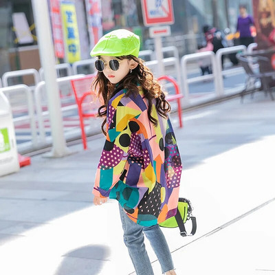 Girls Shirts Spring And Autumn 2022 New Middle-Aged Children And Hit Color Printing Shirts Long-Sleeved Tops Big Kids Clothing
