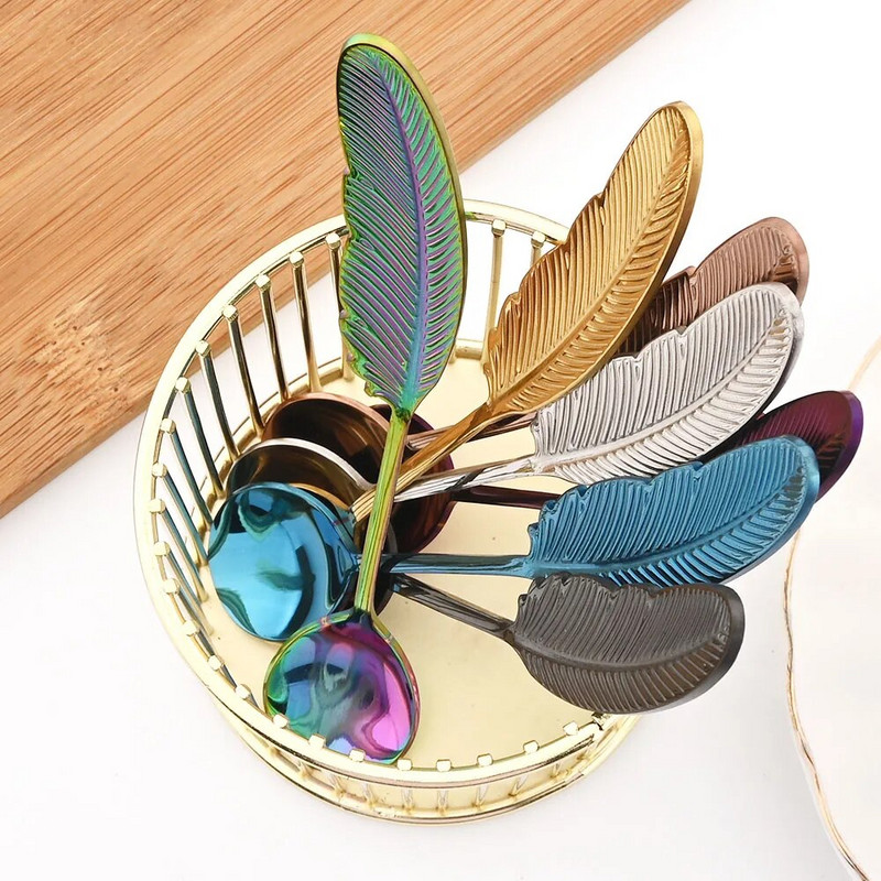 Linguri cu pene Linguri de ceai din otel inoxidabil Lingura creativa de cafea pentru inghetata Scoop pentru desert Veselă de decorare Tacâmuri Cadouri