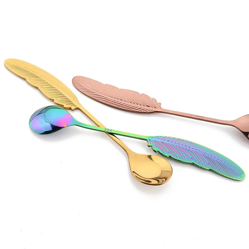 Linguri cu pene Linguri de ceai din otel inoxidabil Lingura creativa de cafea pentru inghetata Scoop pentru desert Veselă de decorare Tacâmuri Cadouri