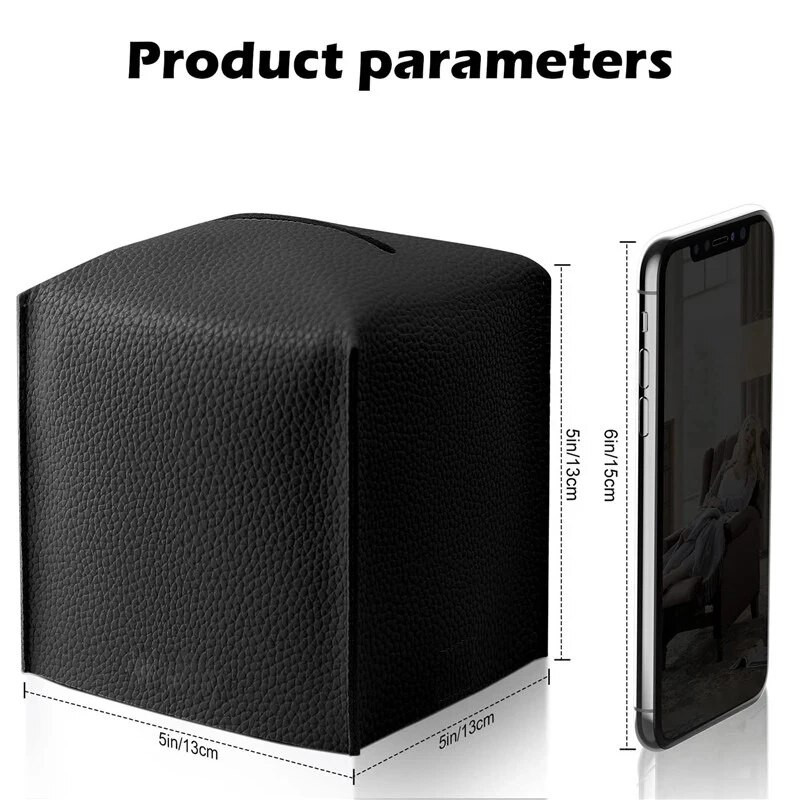 Rafinuotas modernus PU odinis kvadratinių audinių dėžutės laikiklis-dekoratyvinis laikiklis/tvarkyklė, skirta kosmetiniam stalviršiui, naktiniams stovams, biuro stalui