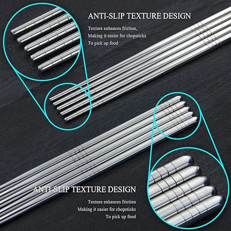 10/2 db rozsdamentes acél pálcika Újrafelhasználható csúszásmentes kínai pálcika Sushi ételpálcika háztartási konyhai étkészletekhez