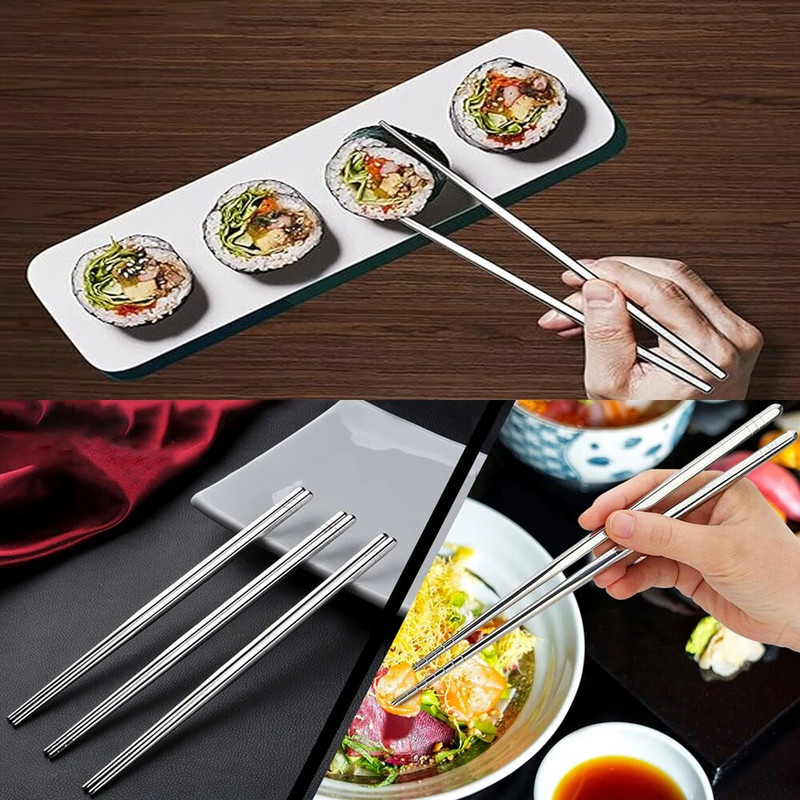 10/2 db rozsdamentes acél pálcika Újrafelhasználható csúszásmentes kínai pálcika Sushi ételpálcika háztartási konyhai étkészletekhez