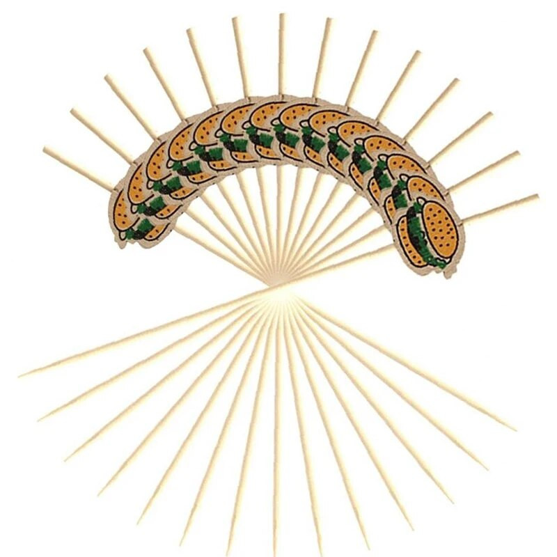 100 vnt. Mėsainių papuoštos bambukinės lazdelės Vienkartinės vaisių lazdelės Užkandžių iešmeliai Vakarėlis švediškas stalas Bambuko maisto rinkiniai Sumuštinių dekoravimas