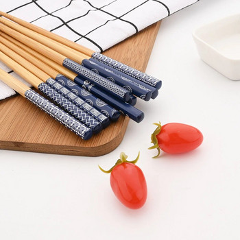 1 Ζεύγος Μπλε επαναχρησιμοποιήσιμο χειροποίητο τσοπ ξυλάκι Μπαμπού Ιαπωνικά ξυλάκια από φυσικό ξύλο Sushi Food Flower Ξύλινα μπριζόλα Επιτραπέζια σκεύη