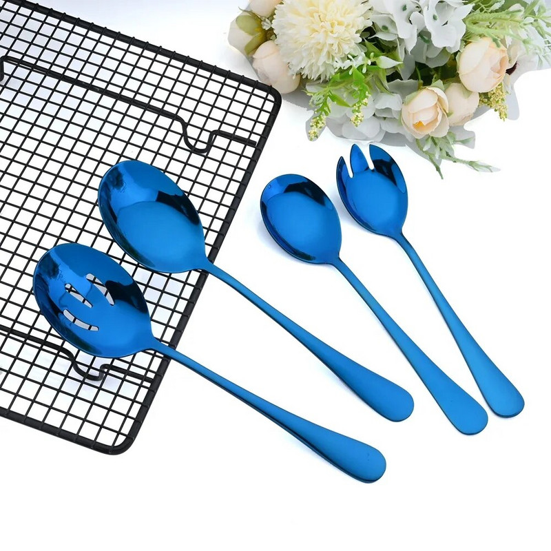 7 vnt nerūdijančio plieno mėlynos spalvos vakarienės rinkinys sriubos šaukštas kiaurasamtis šaukštas servizas šaukštas salotos šakutė pyragas mentele virtuvės namų stalo reikmenys