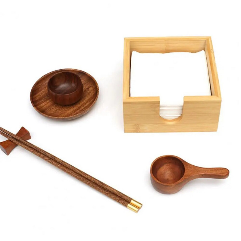 Bambuko audinių dėžutė medinė servetėlių laikiklis Kaimiškas bambuko stalviršio servetėlių laikiklis Sunkus medinis vakarienės servetėlių dozatorius pietums