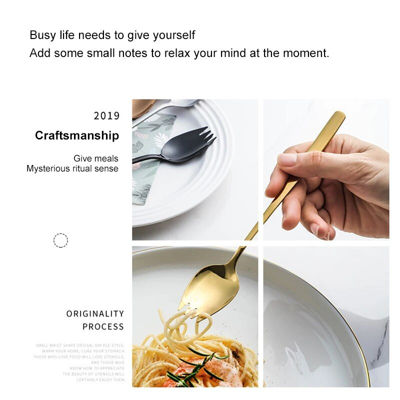 Kavos šaukštas salotų šaukštas šakutė Integruota vaisių nerūdijančio plieno šaukštas greitai paruošiamų makaronų šaukštas šakutė Desertinis šaukštas virtuvės vaisių šakutė