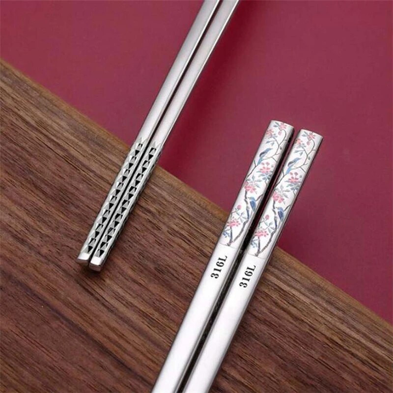 Bețișoare lungi antiderapante din oțel inoxidabil de 27 cm, veselă de uz casnic rezistentă la mucegai, macara bujor, design trandafir, gravură cu laser