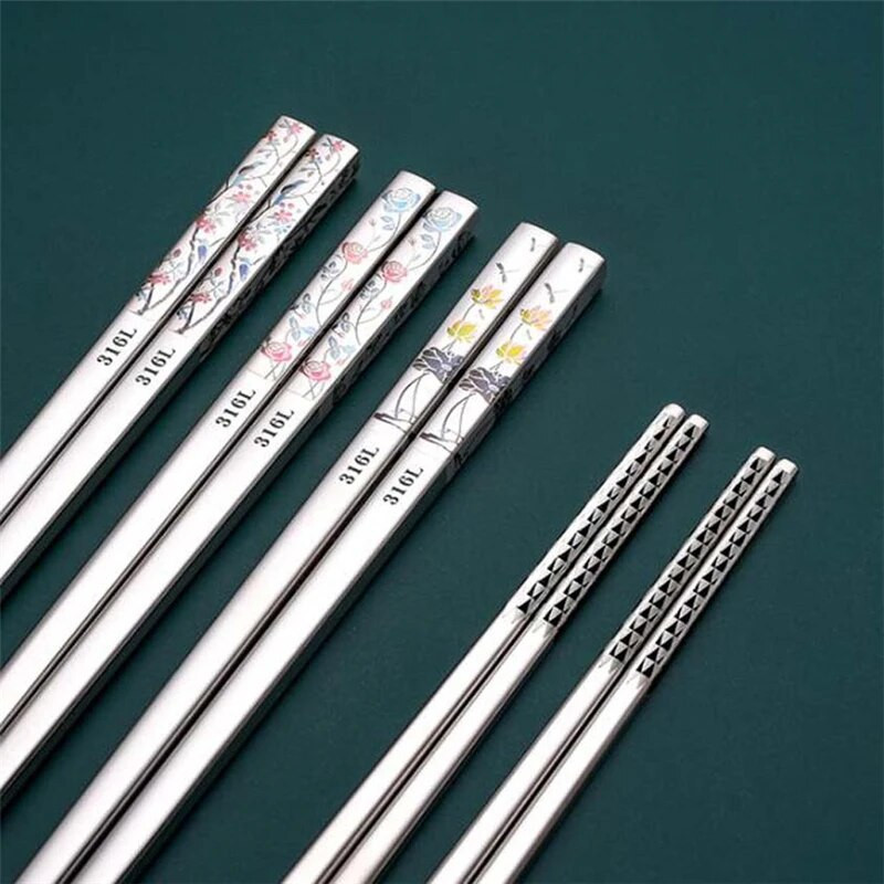 Bețișoare lungi antiderapante din oțel inoxidabil de 27 cm, veselă de uz casnic rezistentă la mucegai, macara bujor, design trandafir, gravură cu laser