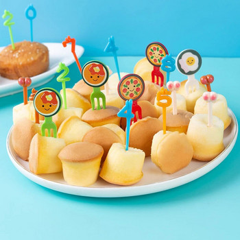 10 τμχ/Σετ Μίνι σουβλάκια Χαριτωμένα κινούμενα σχέδια Kawaii Lunch Bento Box Τροφίμων Επιλογές από πιρούνι Μπουφές σάντουιτς Toppers Διακοσμητικό πιρούνι