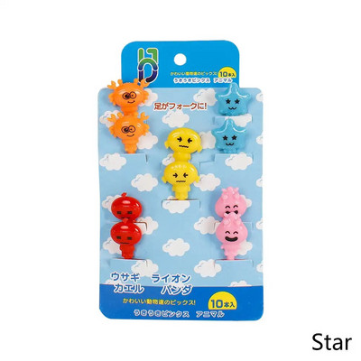 10 db/Szett Mini Nyársak Aranyos Rajzfilm Kawaii Ebéd Bento Doboz Élelmiszer Gyümölcs Pick Villarudak Büfé Szendvicslapátok Dekor villa