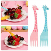 12 bucăți/set furculiță cu fructe cu girafe mini desene animate pentru copii, gustare, prăjitură, desert, scobitoare de fructe, salată, veselă pentru copii