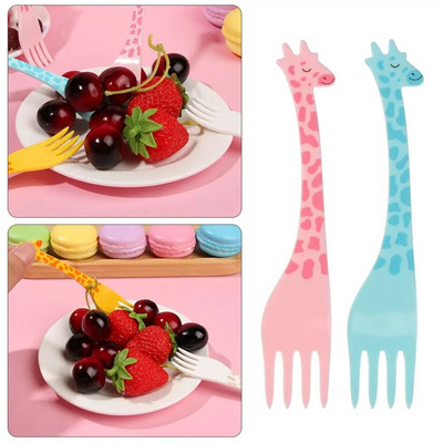 12 bucăți/set furculiță cu fructe cu girafe mini desene animate pentru copii, gustare, prăjitură, desert, scobitoare de fructe, salată, veselă pentru copii