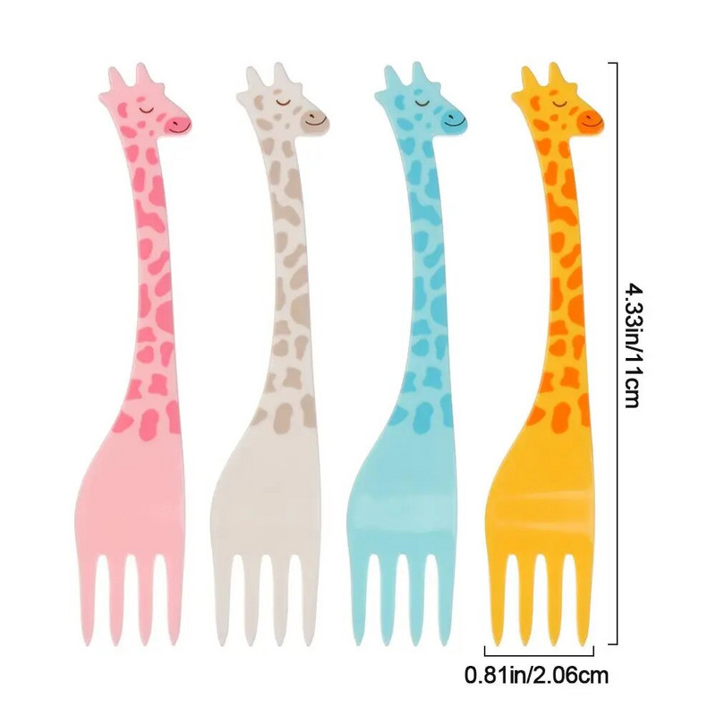 12 bucăți/set furculiță cu fructe cu girafe mini desene animate pentru copii, gustare, prăjitură, desert, scobitoare de fructe, salată, veselă pentru copii