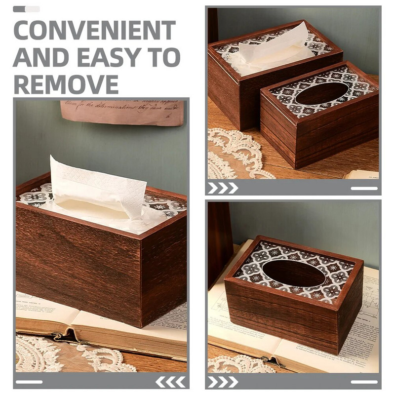 Ξύλινη θήκη χαρτοπετσέτας Επιτραπέζια χαρτοπετσέτα Organizer Tissue Box Ρουστίκ Ξύλινο Διανομέας Tissue
