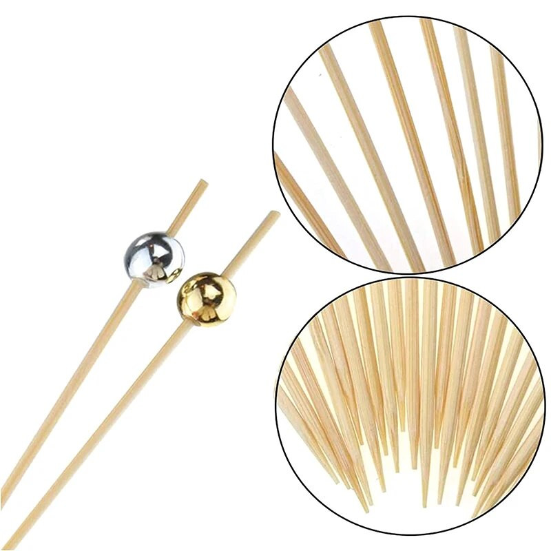 100 bucăți 12 cm margele de aur bețișoare de fructe din bambus Salată de fructe Gustare furculiță Cocktail Decor Tort Bufet Scobitori Accesorii pentru petreceri de nuntă