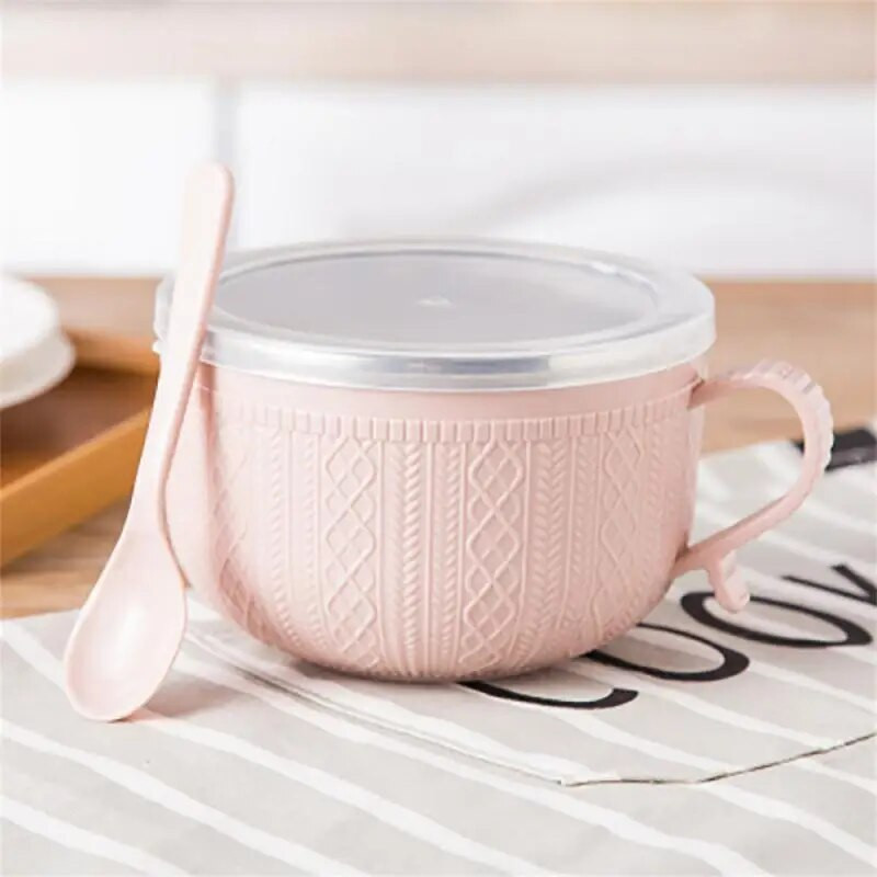 Nagy rozsdamentes acél tésztatál fogantyúval ételtartóval Rizstál levesestálak Instant tésztatál fedéllel F kanál