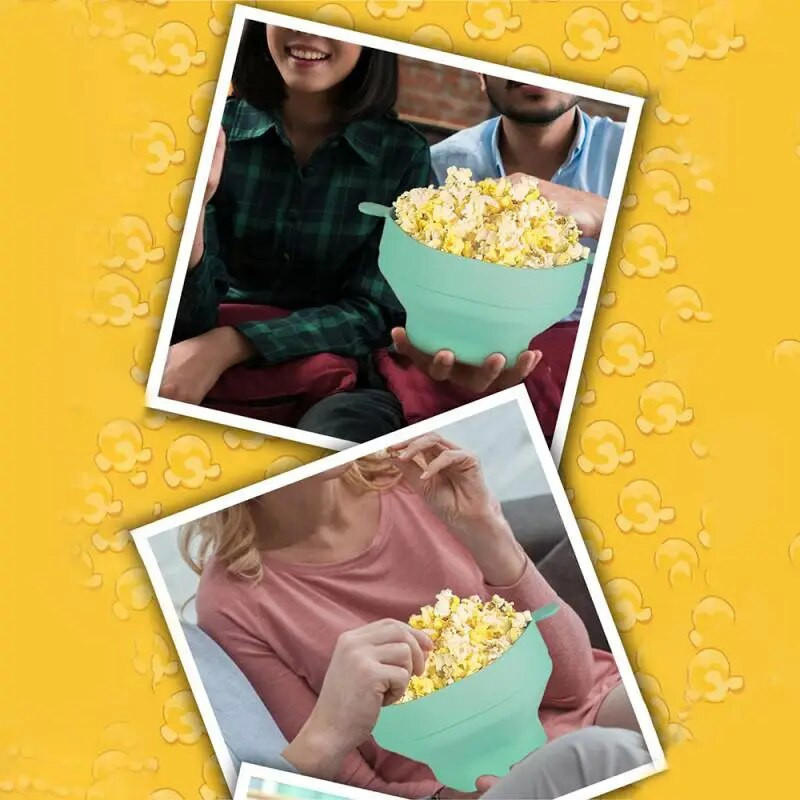 Silikoninis spragėsių dubuo su dangteliu Mikrobangų spragėsių kibiras Kūrybinis sulankstomas kukurūzų spragėsių gaminimo aparatas, atsparus aukštai temperatūrai