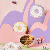 Cutie de prânz din desene animate 1000ML Închidere cu cataramă cu tacâmuri Design gogoși multifuncțional 3 compartimente pentru copii, copii, școală de picnic