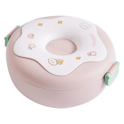 Cutie de prânz din desene animate 1000ML Închidere cu cataramă cu tacâmuri Design gogoși multifuncțional 3 compartimente pentru copii, copii, școală de picnic