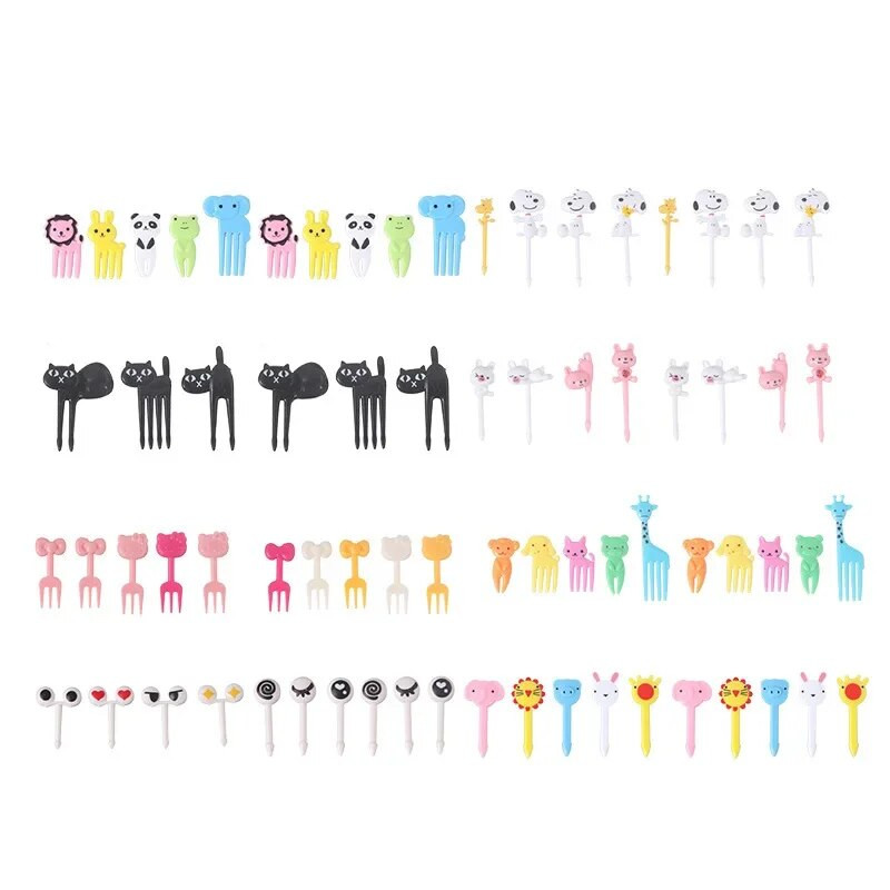 Gyvūnų vaisių šakutės Maisto klasės plastikiniai mini animaciniai filmukai vaikams pyragai vaisiai desertas dantų krapštukas vakarėlio dekoravimas Bento pietų priedai