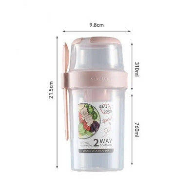 Mic dejun Făină de ovăz Cereale Sigiliu Cupă pentru salată Recipient portabil cu două straturi pentru pahare cu furculiță Capac pentru pahare Tuppers Alimente Bol conic Cutie de prânz