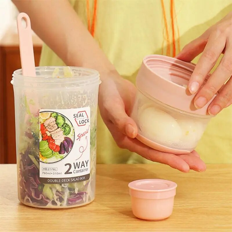 Mic dejun Făină de ovăz Cereale Sigiliu Cupă pentru salată Recipient portabil cu două straturi pentru pahare cu furculiță Capac pentru pahare Tuppers Alimente Bol conic Cutie de prânz