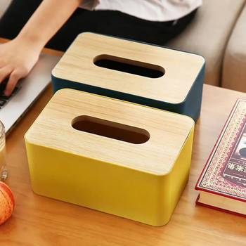 Контейнер за салфетки с дървен капак Кутия за салфетки 4 цвята Подвижен Отличен преносим дълготраен държач за салфетки