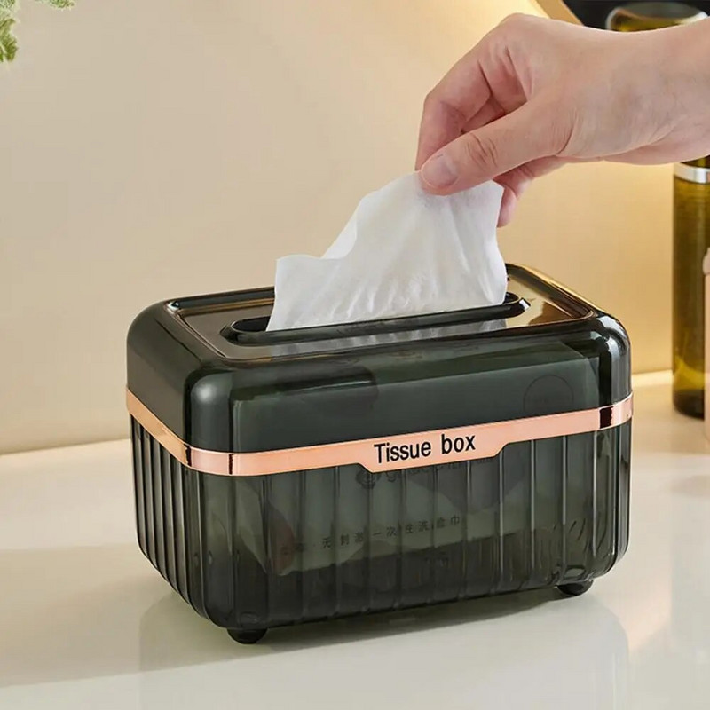 Suport pentru șervețele încorporat cu primăvară, transparentă, cutie de șervețele vizibilă, cutie de distribuitor de șervețele de birou cu scrisori de modă modernă