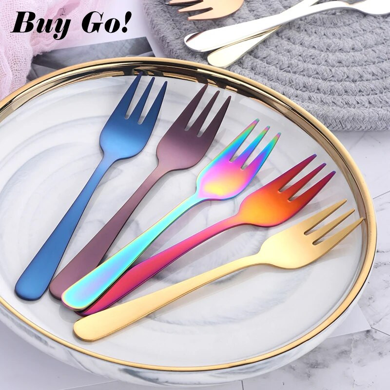 Set de tacâmuri portabil cu furculiță pentru fructe, 2 buc. Furculițe pentru tort, din oțel inoxidabil, auriu, aur, roz, pentru salată, furculiță pentru desert, set de tacâmuri pentru gustare