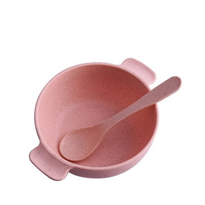 Set zdjelica od pšenične slame protiv opeklina, dva klasja, dječje zdjelice za juhu od riže sa žlicom Posuđe za jelo za djecu, hrana, voće, podijeljena zdjela
