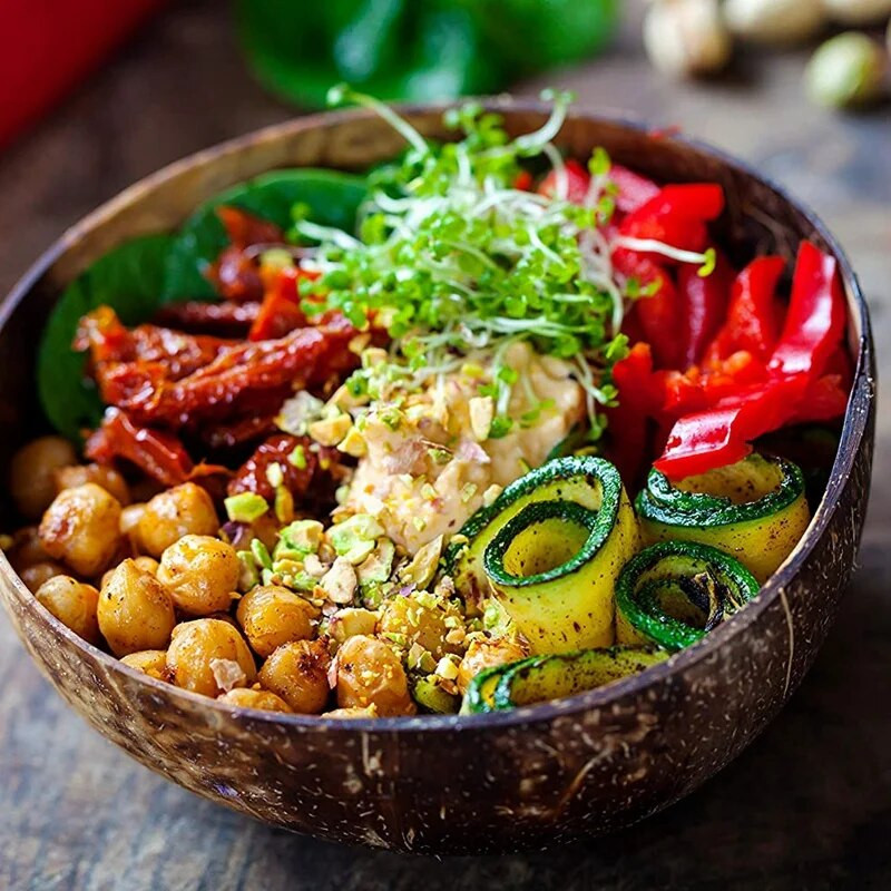 Kókuszos tálak turmixtál és kanál ajándék természetes kézzel készített, vegánoknak reggeli, parti fagylalt gabonapehely