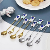 Új rajzfilm gyümölcsvilla rozsdamentes acél fagylalt desszert kanál tortavilla tej kávé kávékanál konyhai étkészlet gyerekeknek gyerekeknek ajándék