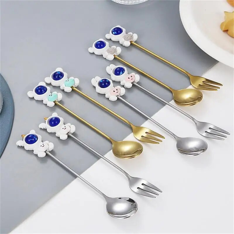 Új rajzfilm gyümölcsvilla rozsdamentes acél fagylalt desszert kanál tortavilla tej kávé kávékanál konyhai étkészlet gyerekeknek gyerekeknek ajándék