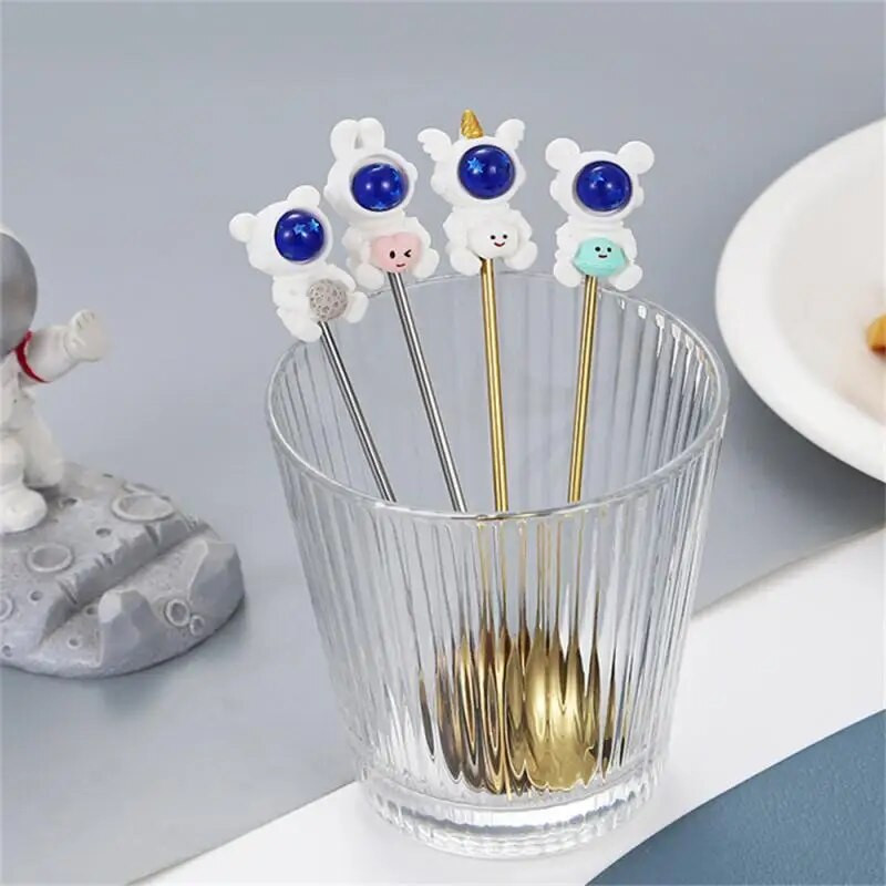 Új rajzfilm gyümölcsvilla rozsdamentes acél fagylalt desszert kanál tortavilla tej kávé kávékanál konyhai étkészlet gyerekeknek gyerekeknek ajándék