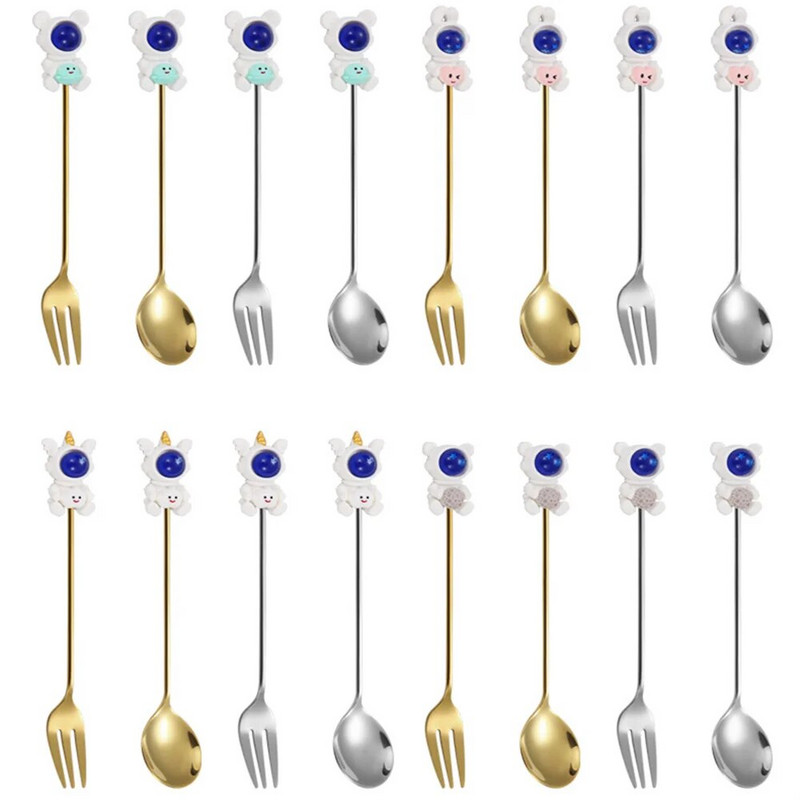 Új rajzfilm gyümölcsvilla rozsdamentes acél fagylalt desszert kanál tortavilla tej kávé kávékanál konyhai étkészlet gyerekeknek gyerekeknek ajándék