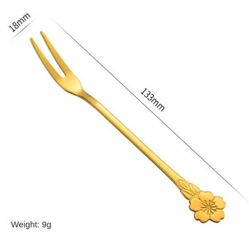 Вилица за плодове от неръждаема стомана Вилица с черешов цвят с два зъба Десертна лунна торта Малка вилица в японски стил Креативна кухненска посуда