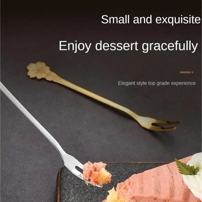 Nerūdijančio plieno vaisių šakutė Vyšnių žiedų dvidantė šakutė Desertas Mooncake Small Fork Japoniško stiliaus Kūrybingi virtuvės indai