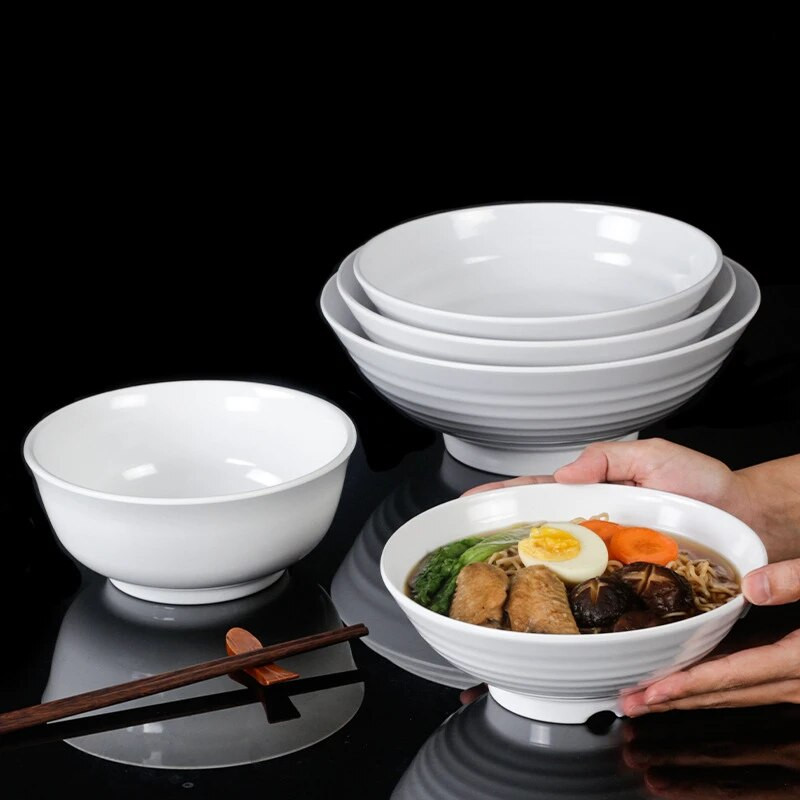 Melamin fehér tészta tál sűrített japán stílusú ramen tálak utánzat porcelán műanyag rizstál Konyhai edények