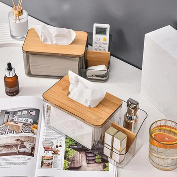 Κουτί χαρτομάντηλου με στρογγυλό ανοιγόμενο χαρτομάντηλο Ξύλινο κάλυμμα Tissue box Τηλεχειριστήριο Θήκη αποθήκευσης για δωμάτιο κουζίνας