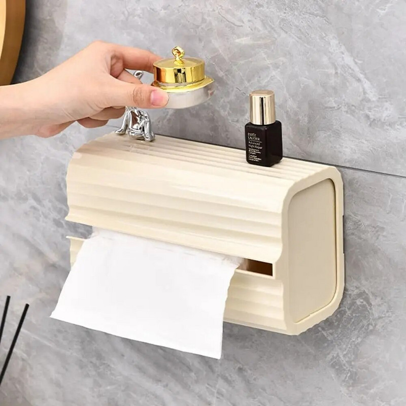 Cutie de șervețele montată pe perete pentru prosoape de hârtie Suport pentru hârtie montat pe perete, fără perforare, de capacitate mare Cutie de depozitare creativă pentru șervețele de bucătărie