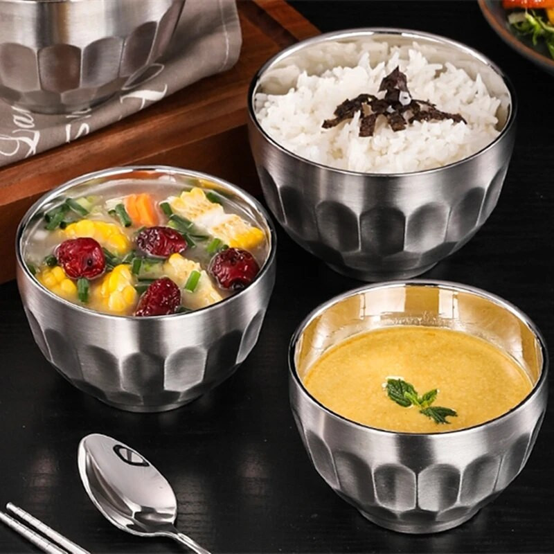 11,5-14 cm kreatív 304 rozsdamentes acél tálak instant tészta leveses tál sűrített rizses gyümölcstál tál gyerekeknek iskolai szállodai kellékek